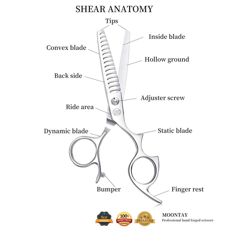 Moontay 6.0" Hair Cutting Shears with Large Finger Holes, Professional Barber Stylist Texturizing Shears, Salon Hair Cutting Scissors, 440C Japanese Stainless Steel, Silver - Image 2